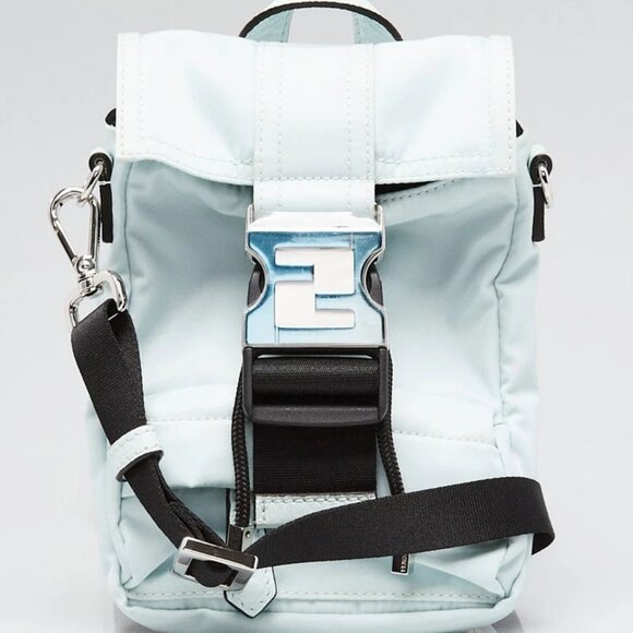 Fendi Cyber Blue Nylon Fendiness Mini Convertible Crossbody Bag 7VZ068 - Picture 1 of 12